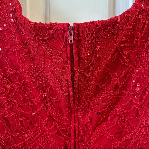 B Darlin Red Off-Shoulder Sequin Lace Floor Length Dress - Picture 7 of 10